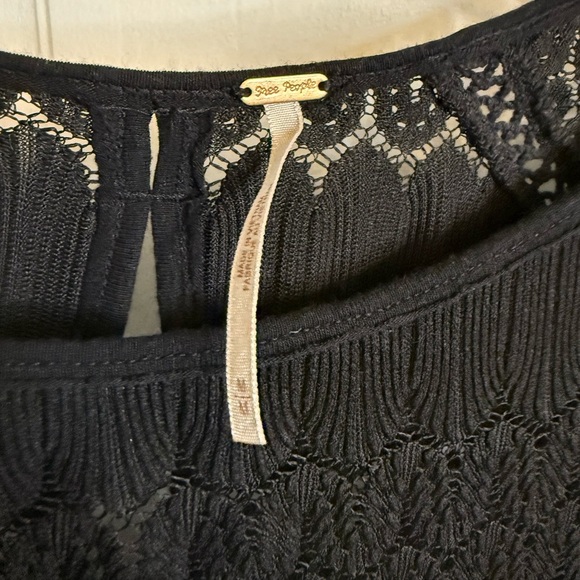Free People Fire Island Black Crocket Knit Scallop Hem Top - Picture 2 of 3